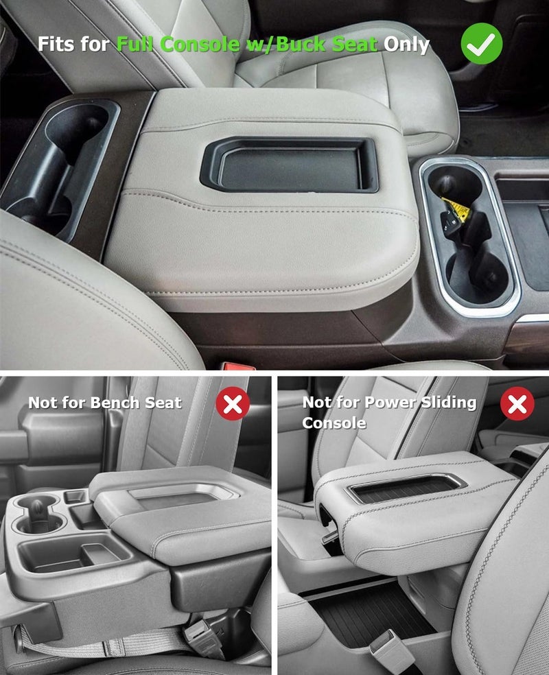 INTGET Center Console Cover for Chevy Silverado & GMC Sierra Accessories 2019 2020 2021 2022 2023 2024 2025 Leather Armrest Lid Arm Rest Box Protector (Black Pad, Bucket Seat 19-25) - Image 1